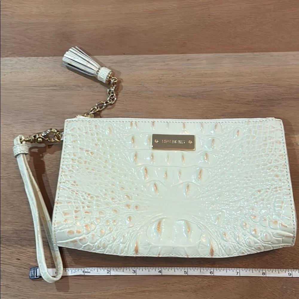 Brahmin white and golden shade Crocodile Embossed Wristlet